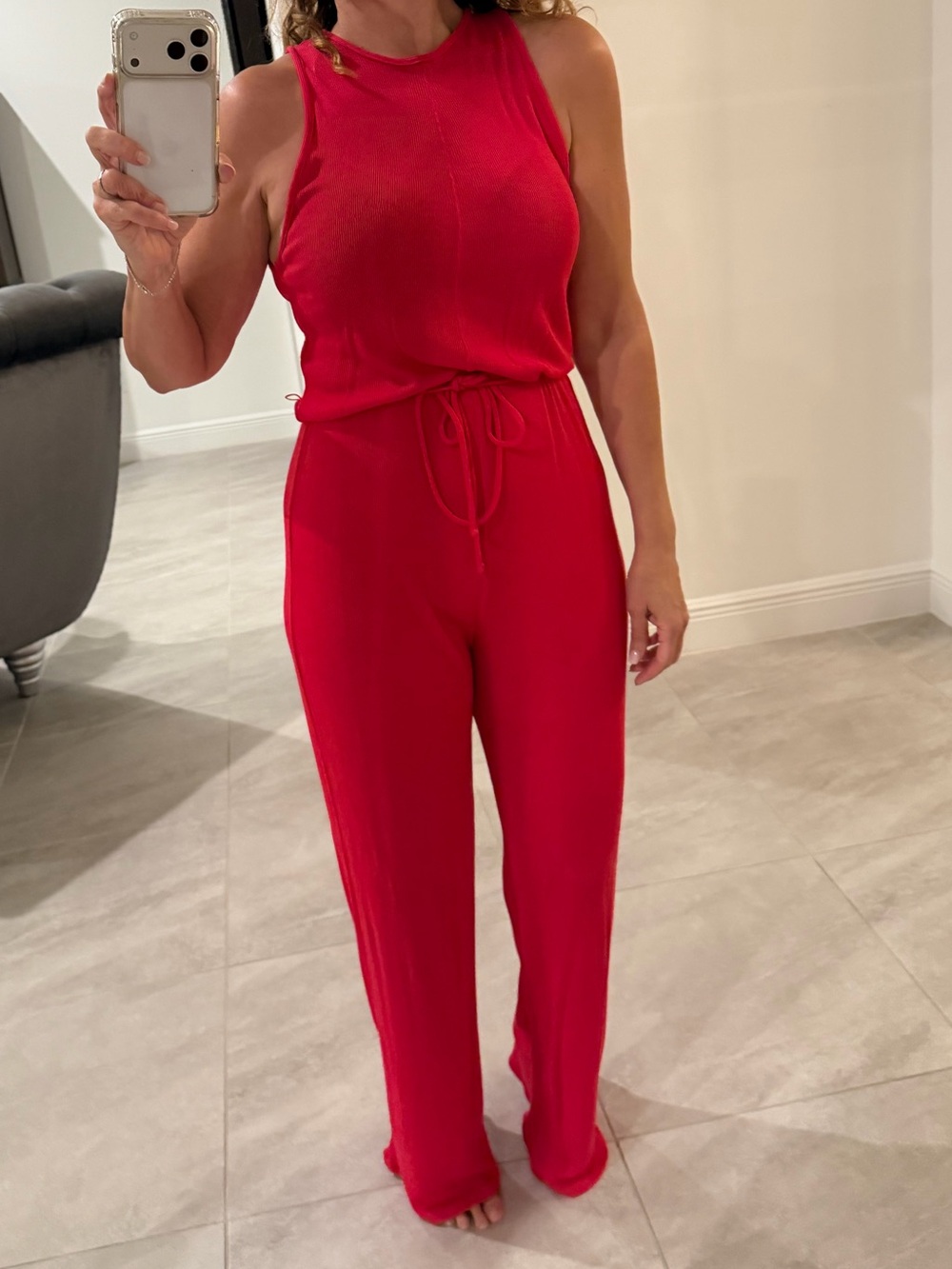 Zara Fucsia Sleeveless Knit Drawstring Jumpsuit